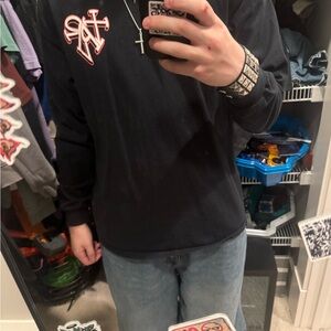 Black Long Sleeve Shirt with Red and White Logo